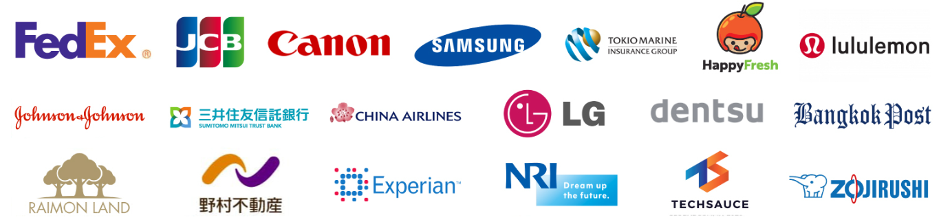Trusted by leading companies including FedEx, JCB, Canon, Samsung, Tokio Marine, lululemon, Johnson & Johnson, dentsu, and more